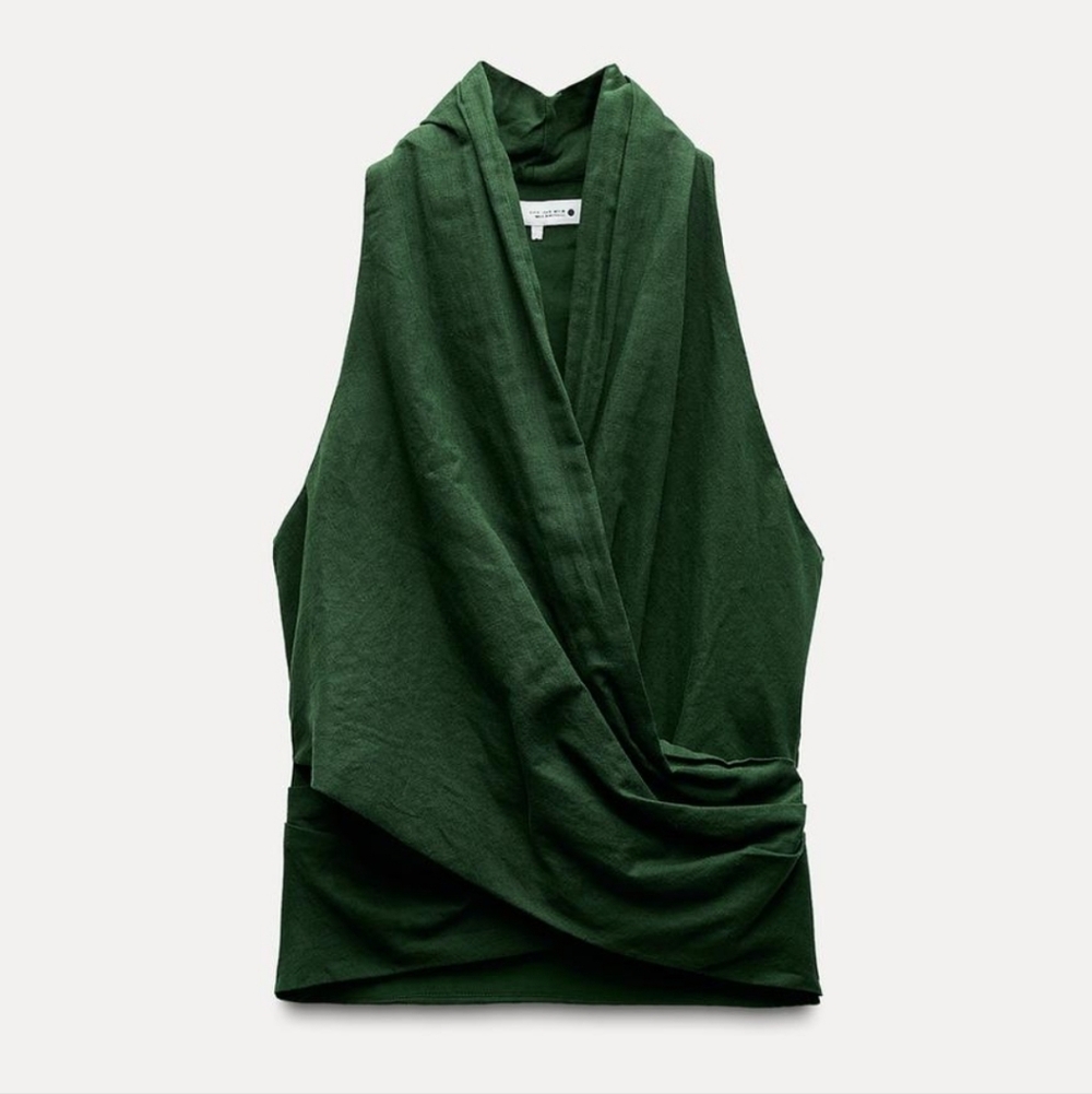 Elegant Linen Green Sleeveless Top